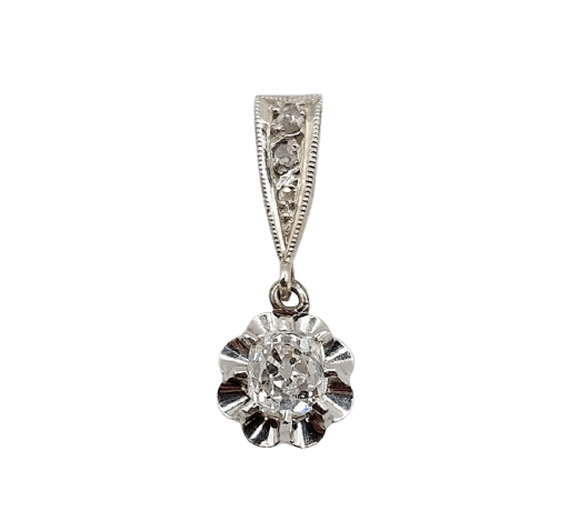 Pendentif antique en or blanc 18K, platine et diamants 58 Facettes A07751