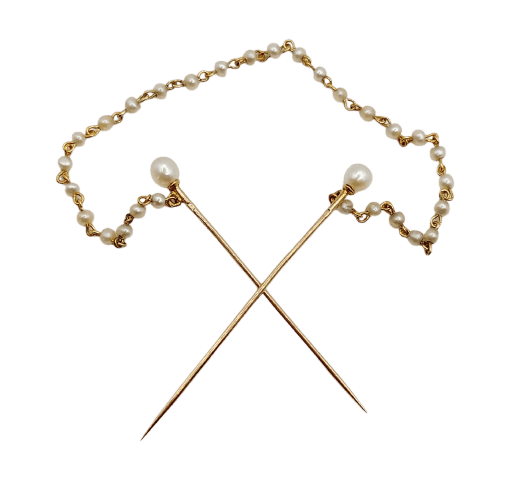 Épingle à cravate victorienne en or rose 18k et perles