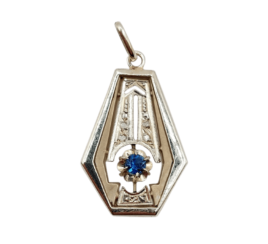 Art déco - Pendentif en or blanc, saphir et diamants 58 Facettes A07771