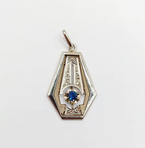 Art déco - Pendentif en or blanc, saphir et diamants 58 Facettes A07771