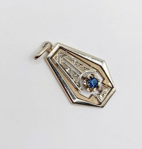 Art déco - Pendentif en or blanc, saphir et diamants 58 Facettes A07771