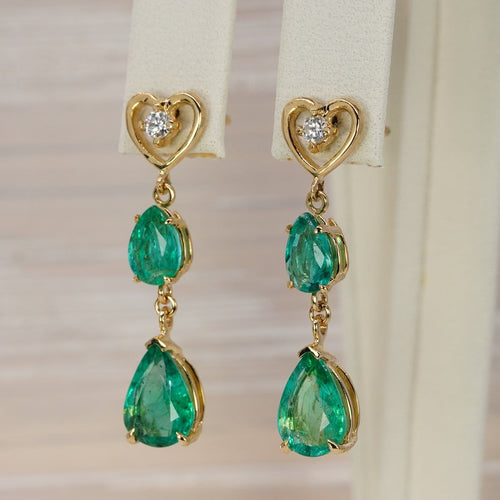 Boucles d'oreilles Boucles d'oreilles pendantes en or jaune 585, émeraudes et diamants 58 Facettes E0056