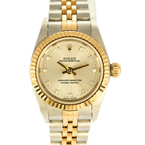 Rolex - Montre Oyster Perpetual Lady en or jaune, acier et diamants 58 Facettes A1244