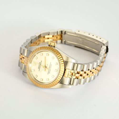 Rolex - Montre Oyster Perpetual Lady en or jaune, acier et diamants 58 Facettes A1244
