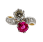 50 Bague toi et moi en or 18k, platine, diamant et rubis 58 Facettes A07775