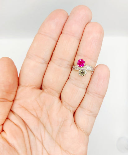 50 Bague toi et moi en or 18k, platine, diamant et rubis 58 Facettes A07775