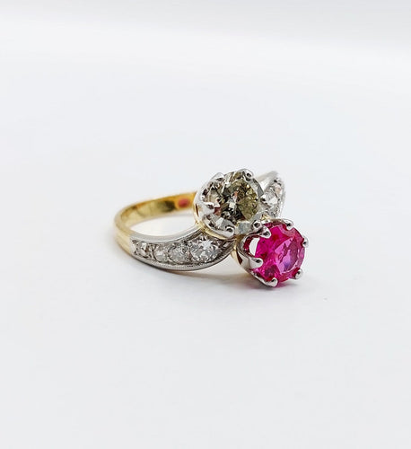 50 Bague toi et moi en or 18k, platine, diamant et rubis 58 Facettes A07775