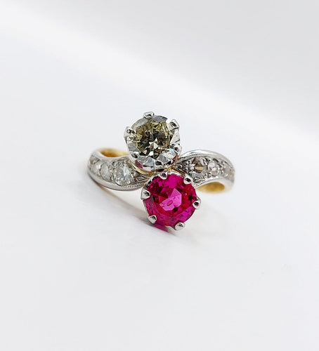 50 Bague toi et moi en or 18k, platine, diamant et rubis 58 Facettes A07775