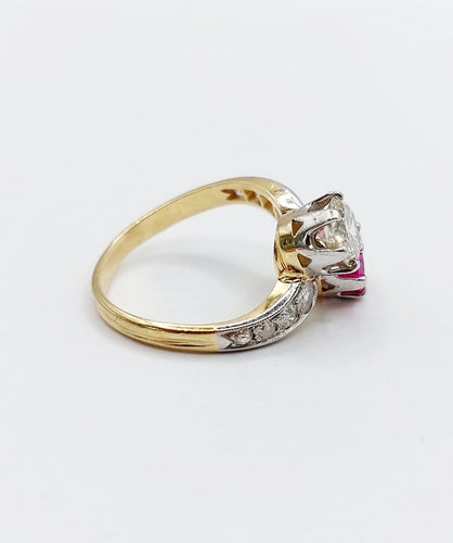 50 Bague toi et moi en or 18k, platine, diamant et rubis 58 Facettes A07775