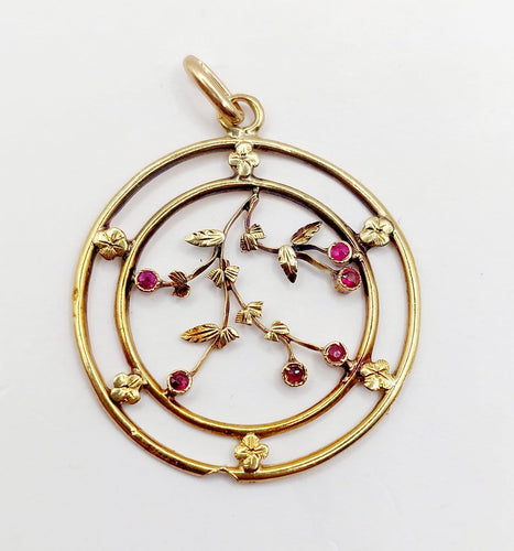 Pendentif Art nouveau en or 18k et rubis synthétiques 58 Facettes A07776