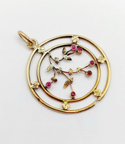 Pendentif Art nouveau en or 18k et rubis synthétiques 58 Facettes A07776