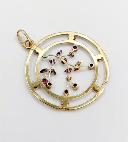 Pendentif Art nouveau en or 18k et rubis synthétiques 58 Facettes A07776