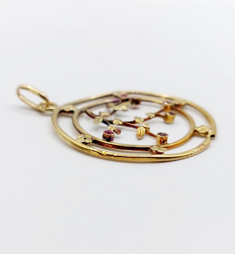 Pendentif Art nouveau en or 18k et rubis synthétiques 58 Facettes A07776