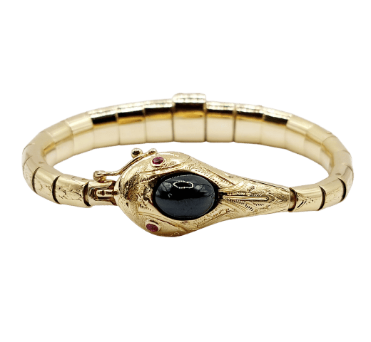 Bracelet serpent antique en or 18k, saphir et rubis