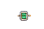 Bague octogonale 2 Ors Diamants pierre verte