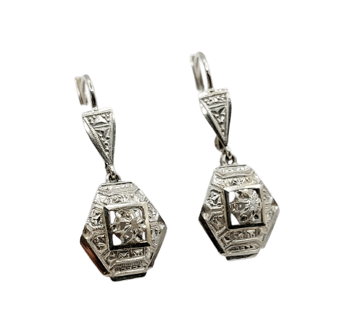 Art déco - Dormeuses en or blanc, platine et diamants