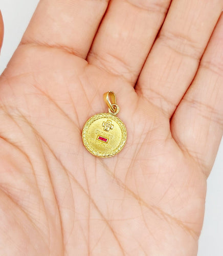 Augis - Pendentif médaille d'amour en or 18k, diamant et rubis 58 Facettes A07784