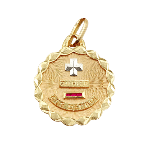 Augis - Pendentif médaille d'amour en or rose 18k et rubis 58 Facettes A07785