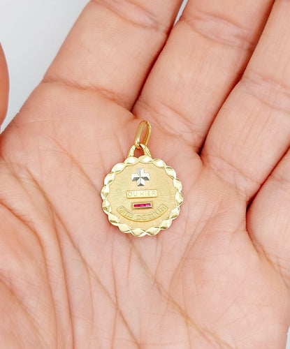 Augis - Pendentif médaille d'amour en or rose 18k et rubis 58 Facettes A07785