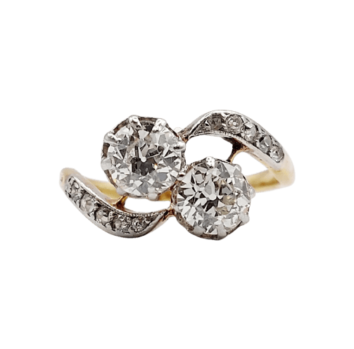 Toi et Moi - Bague antique en or 18k, platine et diamants