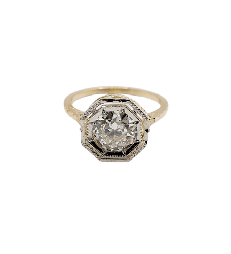 55 Art déco - Bague solitaire en or 18k, platine et diamant 58 Facettes A07787