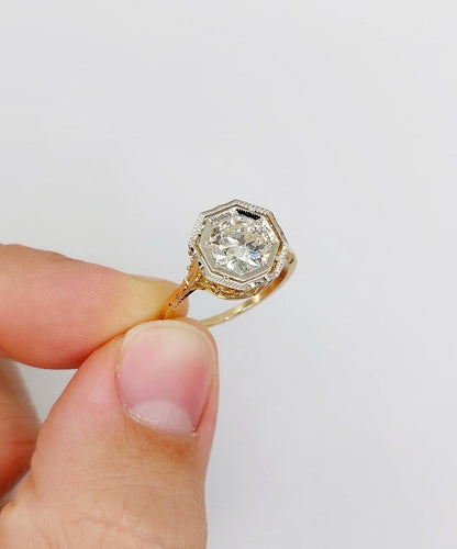 55 Art déco - Bague solitaire en or 18k, platine et diamant 58 Facettes A07787