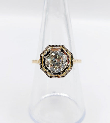 55 Art déco - Bague solitaire en or 18k, platine et diamant 58 Facettes A07787