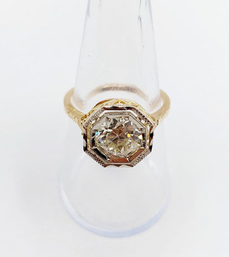 55 Art déco - Bague solitaire en or 18k, platine et diamant 58 Facettes A07787