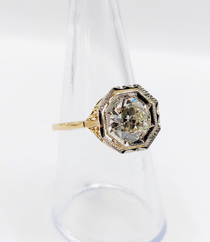 55 Art déco - Bague solitaire en or 18k, platine et diamant 58 Facettes A07787