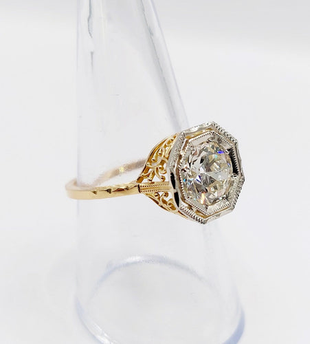 55 Art déco - Bague solitaire en or 18k, platine et diamant 58 Facettes A07787