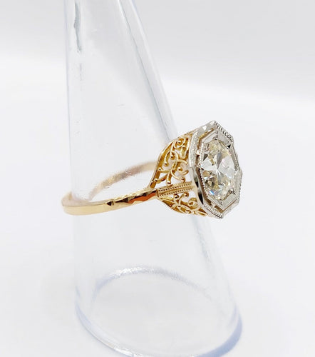 55 Art déco - Bague solitaire en or 18k, platine et diamant 58 Facettes A07787