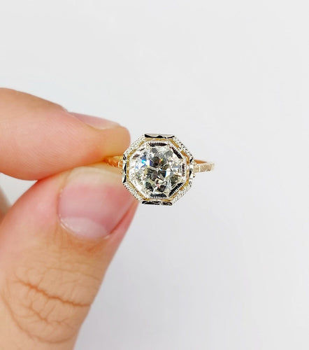 55 Art déco - Bague solitaire en or 18k, platine et diamant 58 Facettes A07787