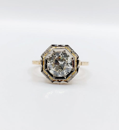 55 Art déco - Bague solitaire en or 18k, platine et diamant 58 Facettes A07787