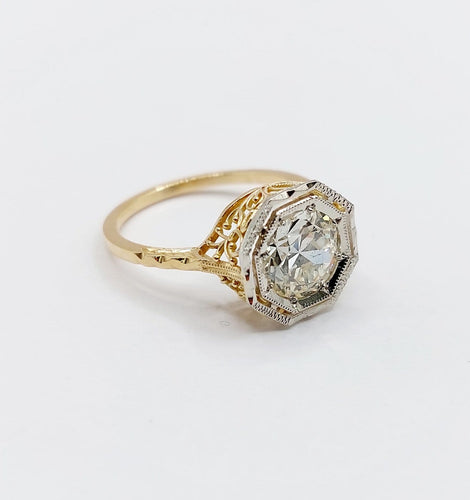 55 Art déco - Bague solitaire en or 18k, platine et diamant 58 Facettes A07787