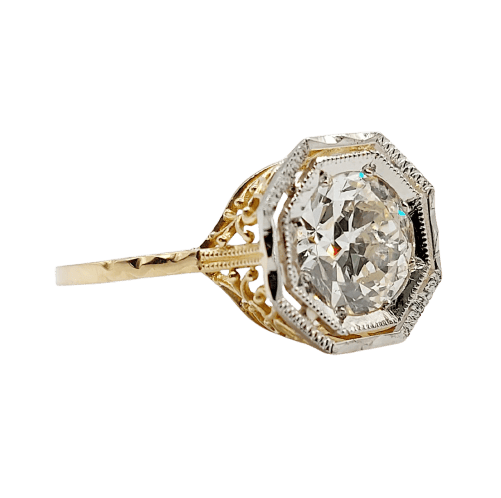 55 Art déco - Bague solitaire en or 18k, platine et diamant 58 Facettes A07787