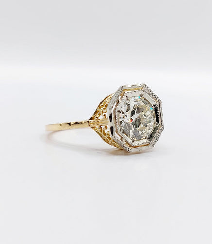 55 Art déco - Bague solitaire en or 18k, platine et diamant 58 Facettes A07787