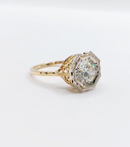 55 Art déco - Bague solitaire en or 18k, platine et diamant 58 Facettes A07787
