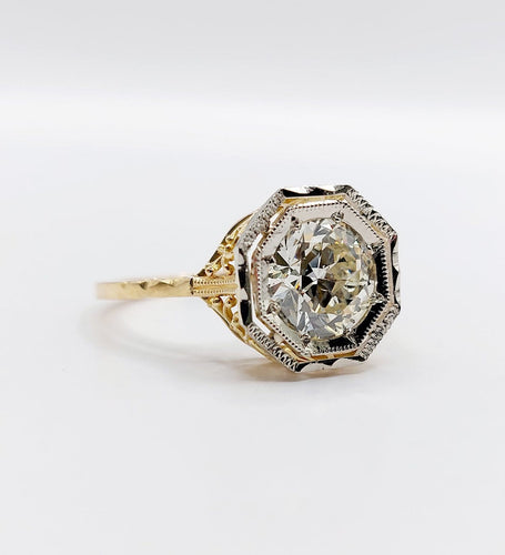55 Art déco - Bague solitaire en or 18k, platine et diamant 58 Facettes A07787