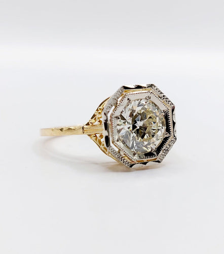 55 Art déco - Bague solitaire en or 18k, platine et diamant 58 Facettes A07787
