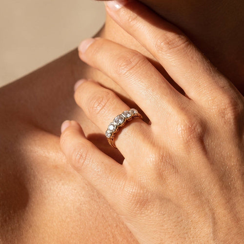 57 Bague demi-alliance ancienne en or jaune 585 et diamants 58 Facettes HJ062660