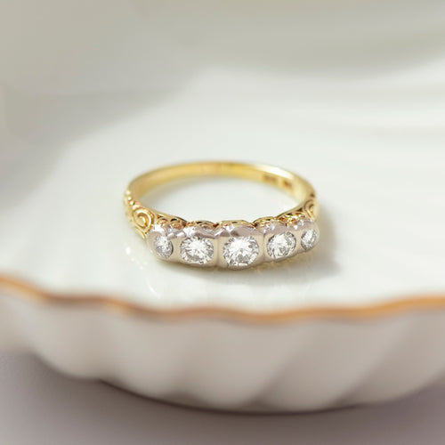 57 Bague demi-alliance ancienne en or jaune 585 et diamants 58 Facettes HJ062660