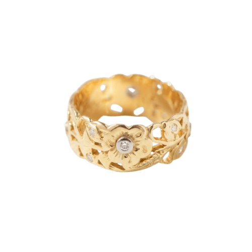 54 Bague bandeau florale ancienne en or jaune et diamants 58 Facettes HJ062656