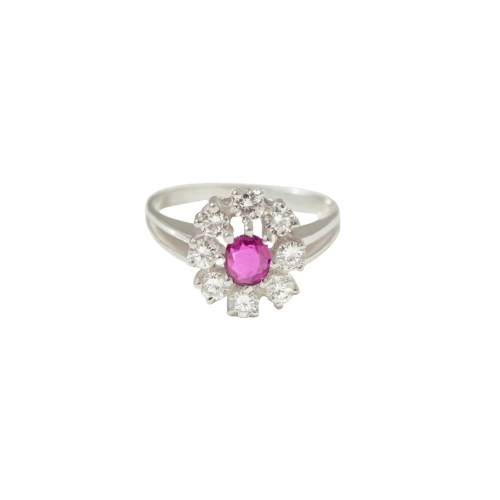 60 Bague entourage en or blanc avec rubis et diamants 58 Facettes HJ062652
