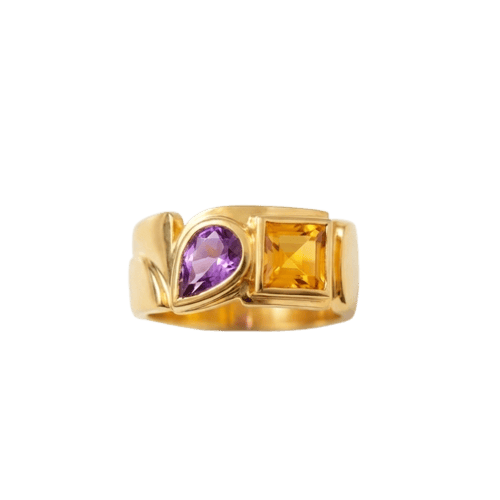 52 Cadeaux - Bague en or jaune, citrine et améthyste 58 Facettes HJ062650
