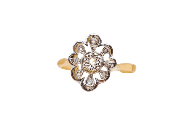 Bague 57 Bague marguerite plate en or jaune et blanc 18 carats, diamant 58 Facettes 4189