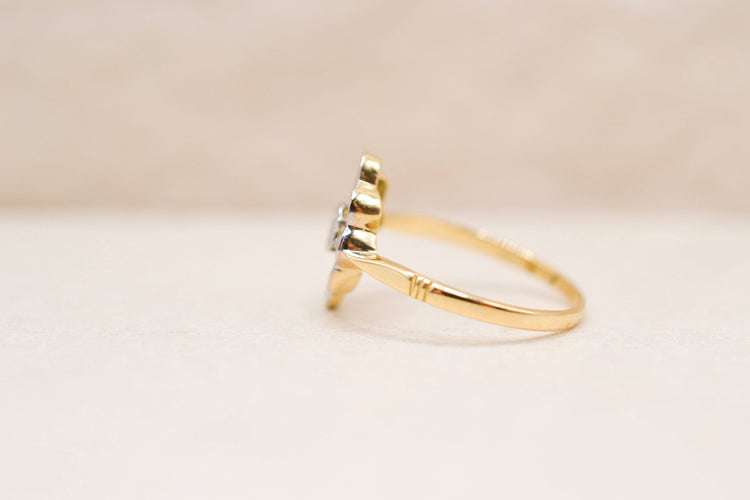 Bague 57 Bague marguerite plate en or jaune et blanc 18 carats, diamant 58 Facettes 4189