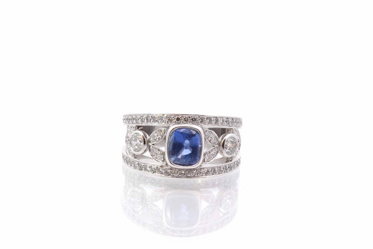 Bague 52 Bague bandeau saphir de Ceylan et diamants en platine 58 Facettes 25659
