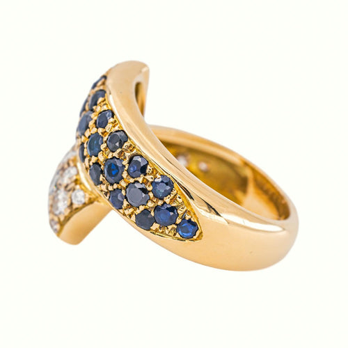 54 Bague en or jaune, saphirs et diamants 58 Facettes 5854771CN