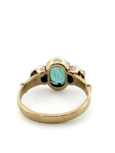 52 Bague vintage en or jaune 18 ct avec émeraude et diamants 58 Facettes 517/26 H