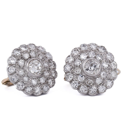 Boucles d'oreilles en platine et or jaune avec diamants 58 Facettes OR229 (00719)